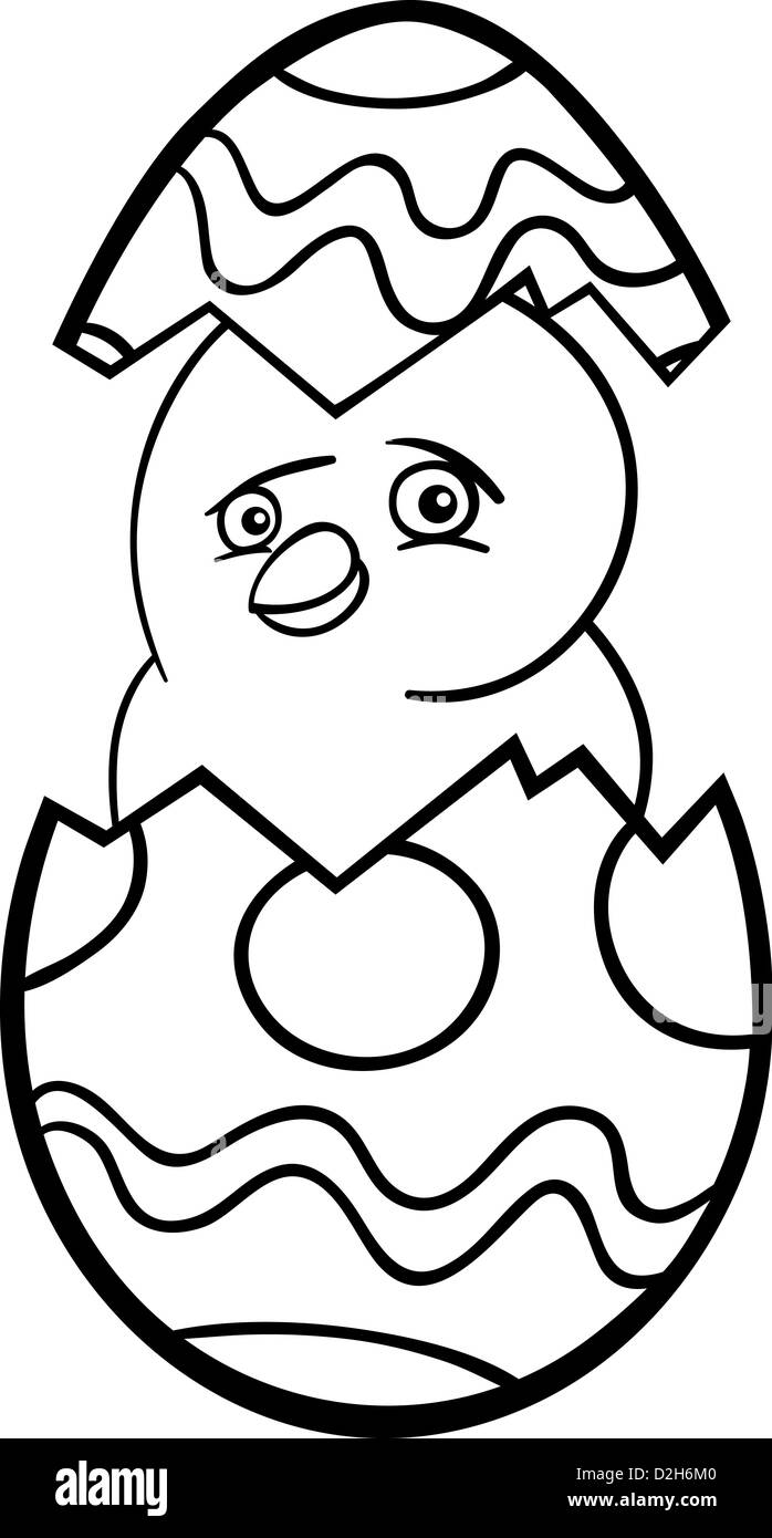 Illustration Cartoon noir et blanc de poulet ou drôle de petit poussin dans la coquille des oeufs de Pâques colorés pour Coloring Book Banque D'Images Illustration Cartoon noir et blanc de poulet ou drôle de petit poussin dans la coquille des oeufs de Pâques colorés pour Coloring Book Banque D'Images