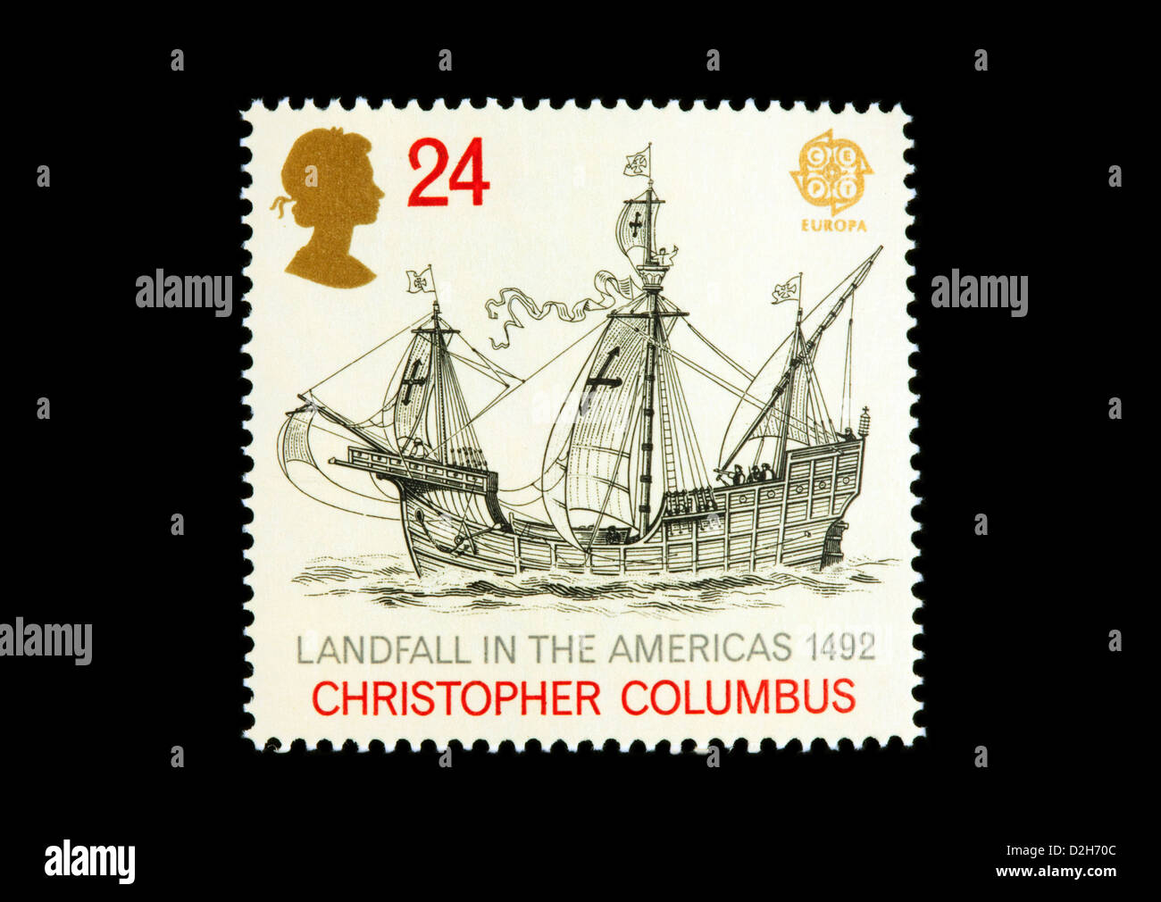 Christophe Colomb, la Santa Maria, GB stamp, 500e anniversaire de la découverte de l'Amérique en 1492 Banque D'Images