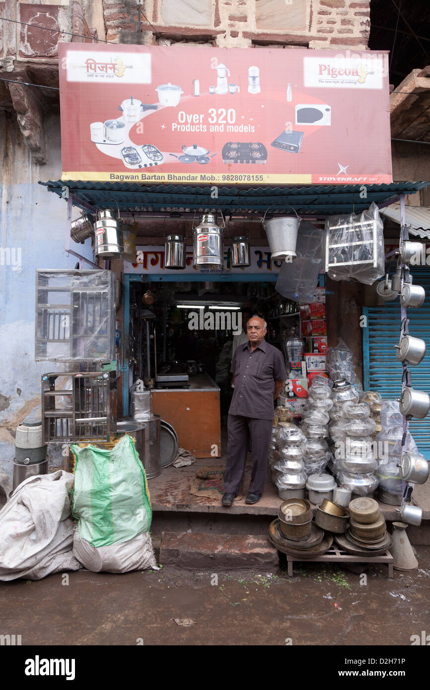 L'Inde, Rajasthan, Jodhpur exemple type de matériel indien shop Banque D'Images