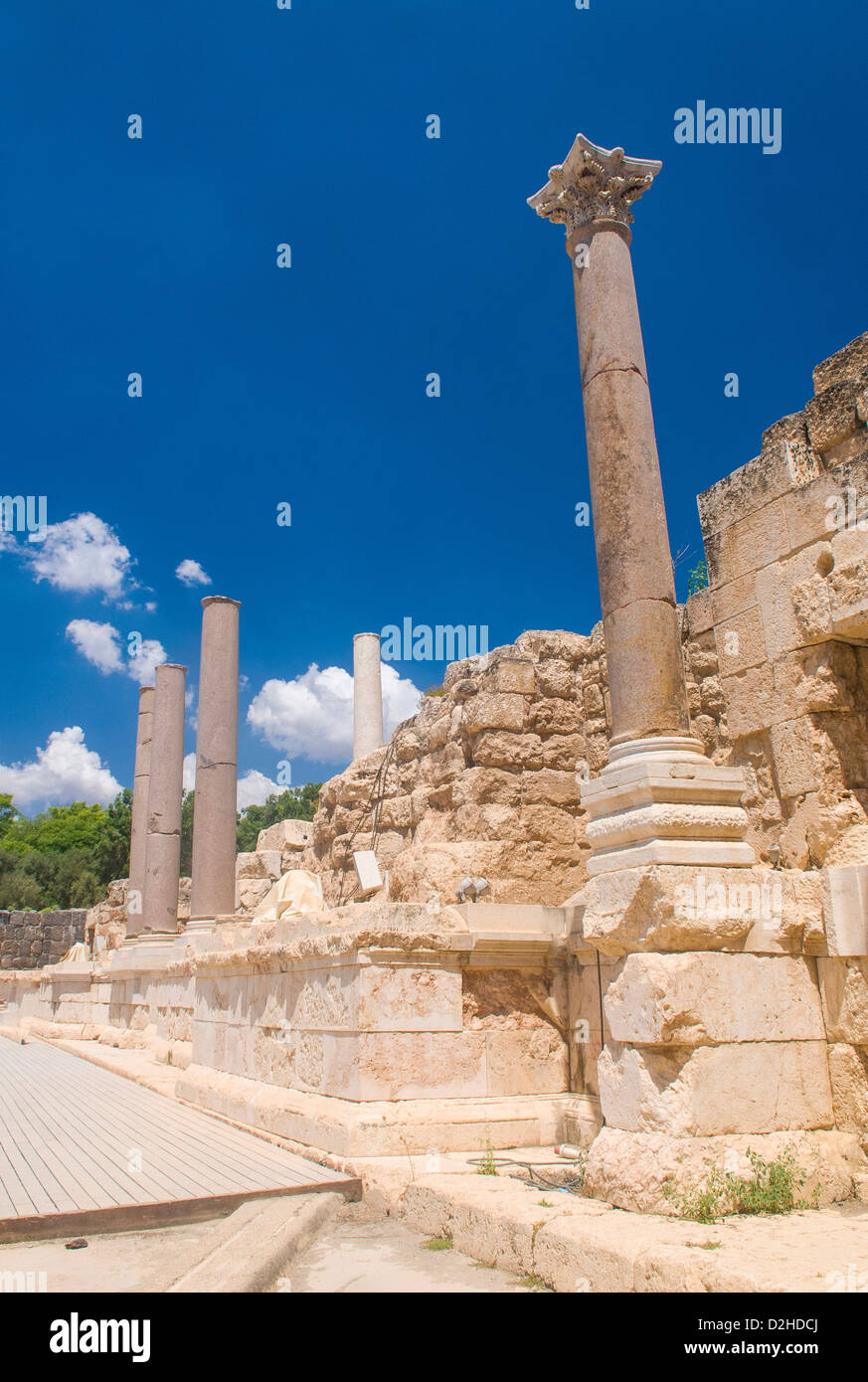 Ruines de la ville romaine Scythopolis dans le Parc National de Beit Shean , Israël Banque D'Images