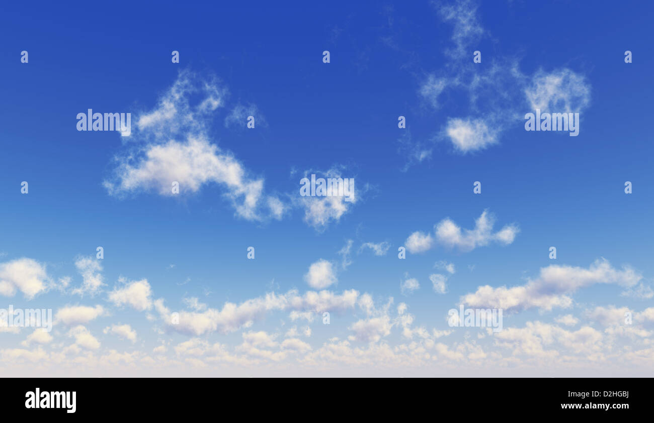 Ciel bleu avec des nuages blancs. Grand format. Image générée par ordinateur. Banque D'Images
