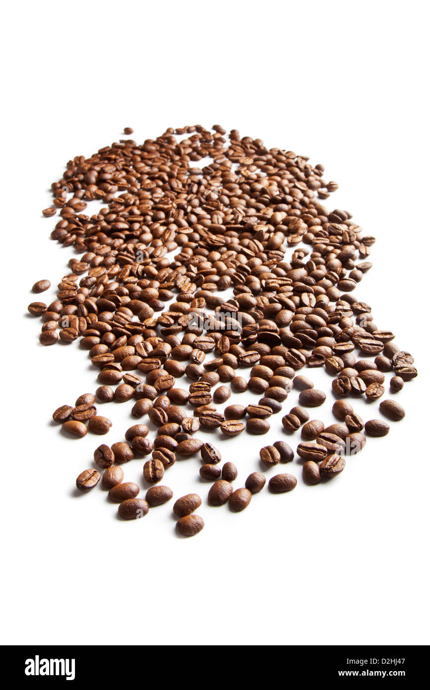 Les grains de café sur fond blanc Banque D'Images