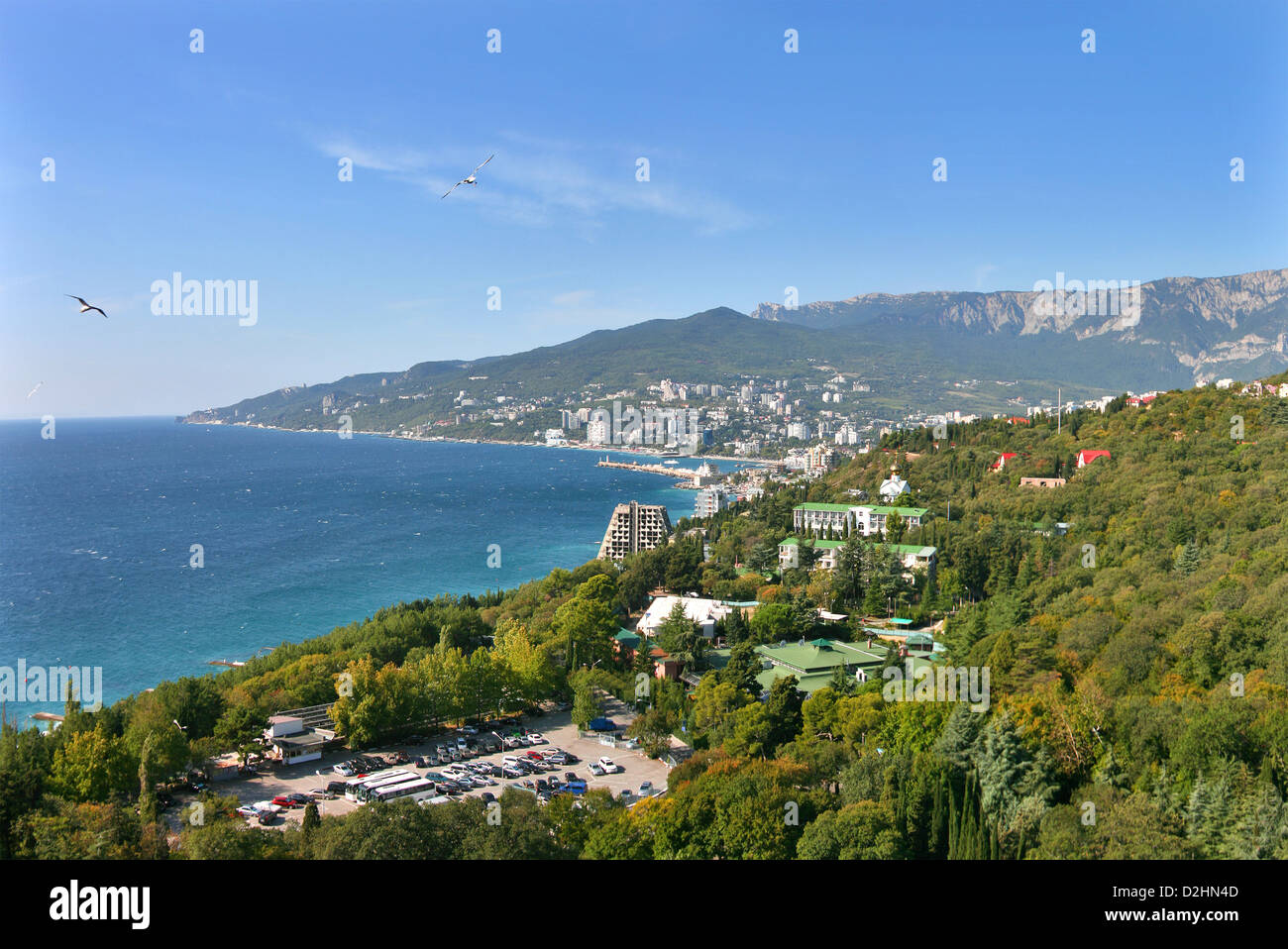 La baie de Yalta sur panorama de la mer Noire. La Crimée, Ukraine. Banque D'Images
