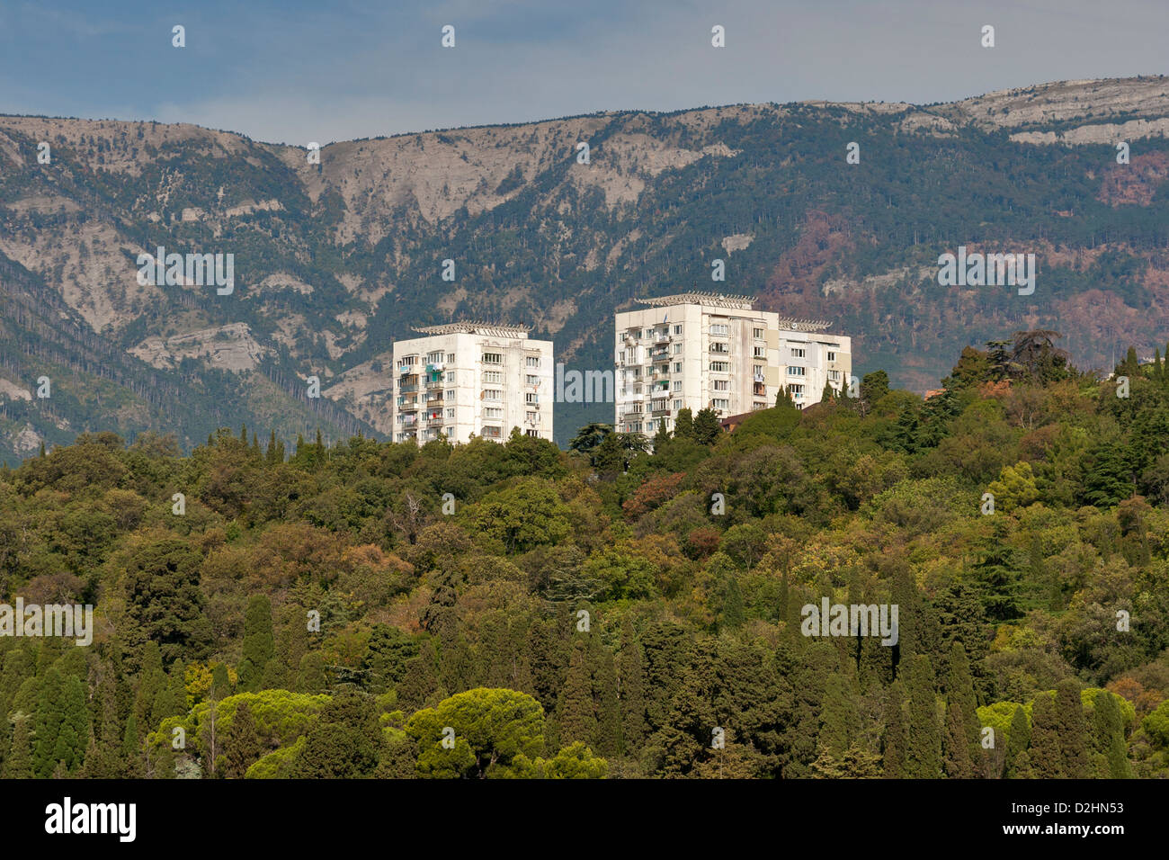 Maisons à Massandra. Grande Yalta, Crimée, Ukraine. Banque D'Images