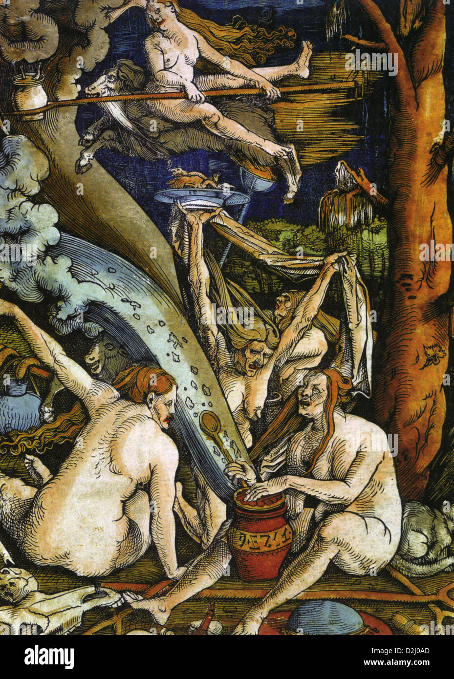 HANS BALDUNG GRIEN ( c) 1484-1545 de l'artiste allemand 1506 gravure sur bois couleur des sorcières Banque D'Images