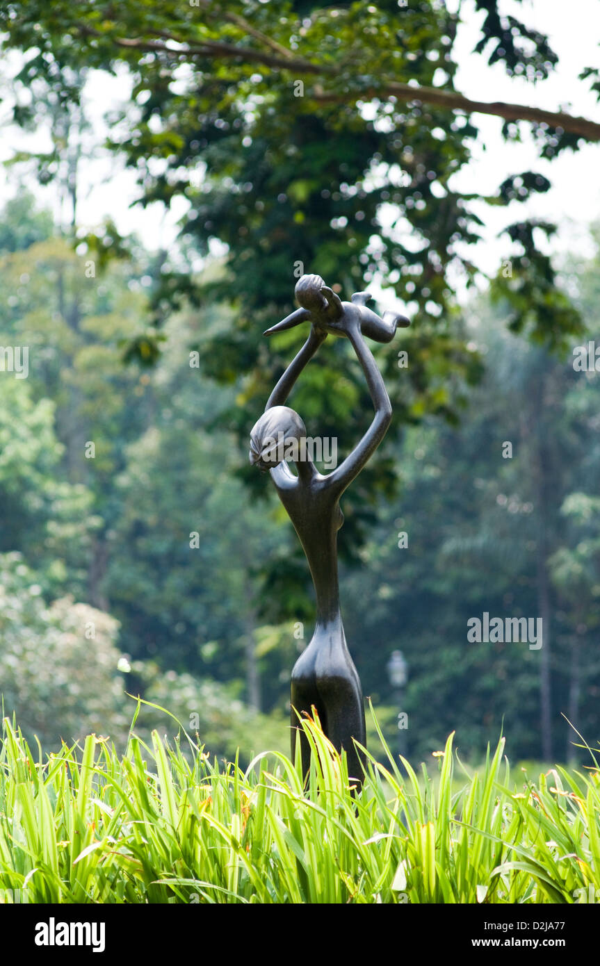 La mère et l'enfant statue, jardins botaniques, Singapour Banque D'Images