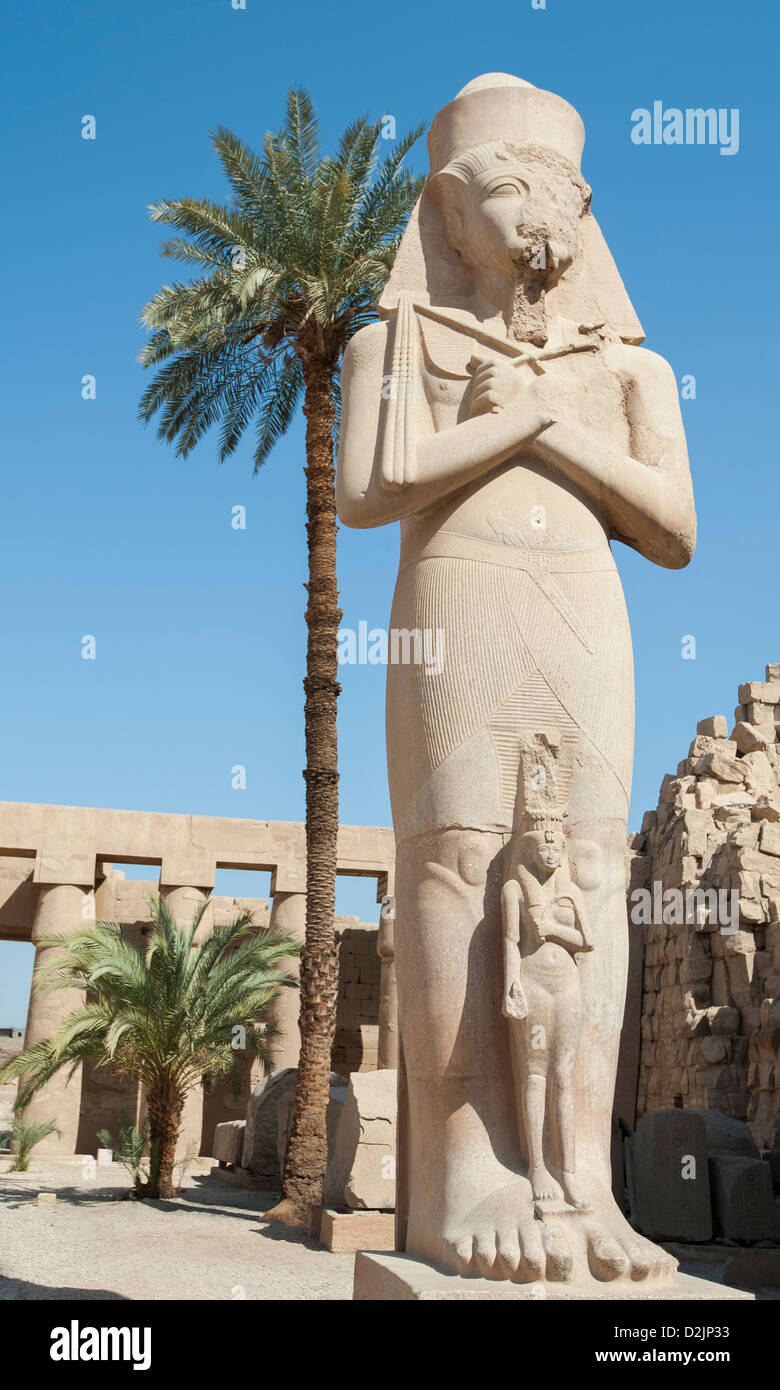 Grand célèbre statue de Ramsès dans l'ancien temple de Karnak Luxor Banque D'Images