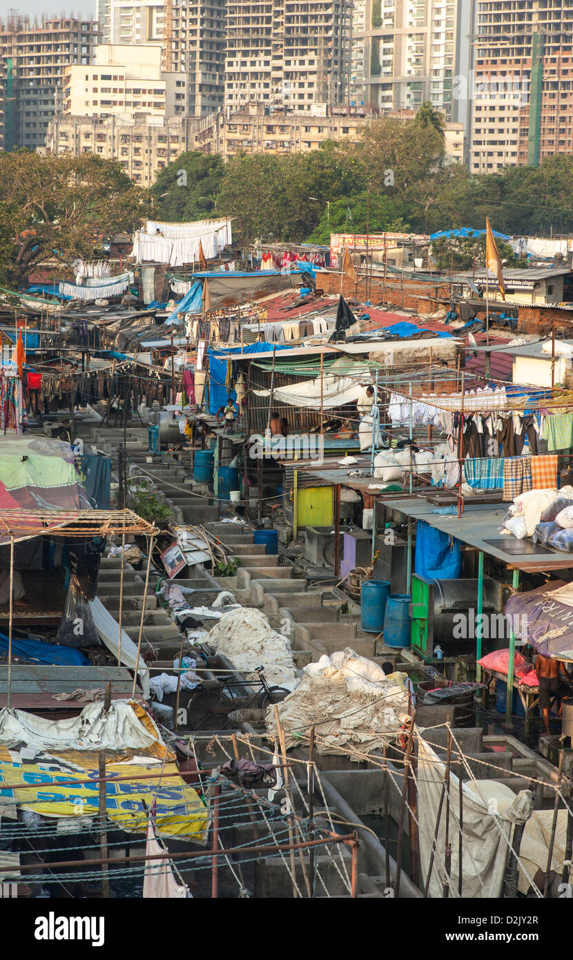 Mahalaxmi Dhobi Ghat, open air laverie, Mumbai, Inde Banque D'Images