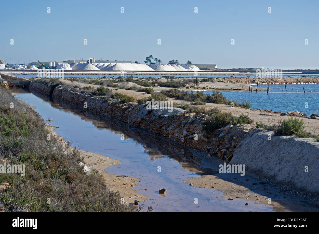 Vue sur les salines de la promenade par la Mar Menor de La Manga à Lo Pagan, Murcia, Espagne Banque D'Images