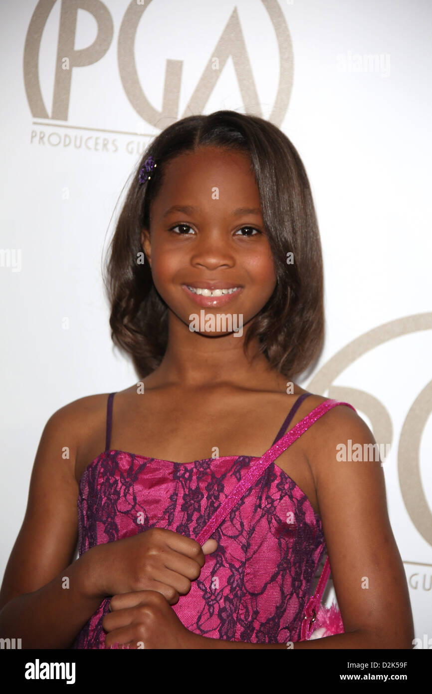 Actrice Quvenzhane Wallis nous arrive à la 24e édition du Prix de la Guilde des producteurs à l'hôtel Beverly Hills à Los Angeles, USA, 26 janvier 2013. Photo : Hubert Boesl/dpa/Alamy Live News Banque D'Images