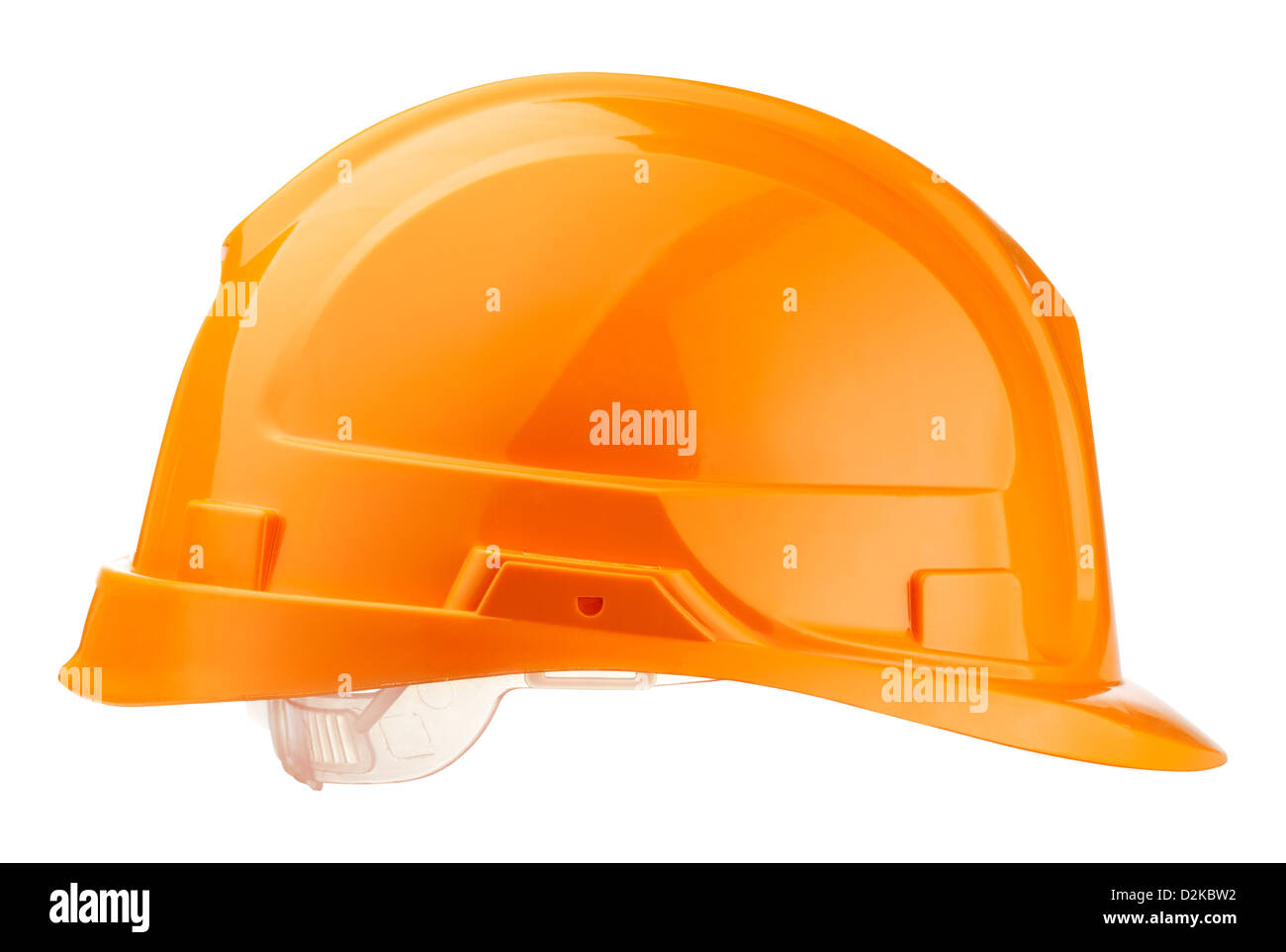Casque orange pour builder, travailleur isolé sur blanc Banque D'Images