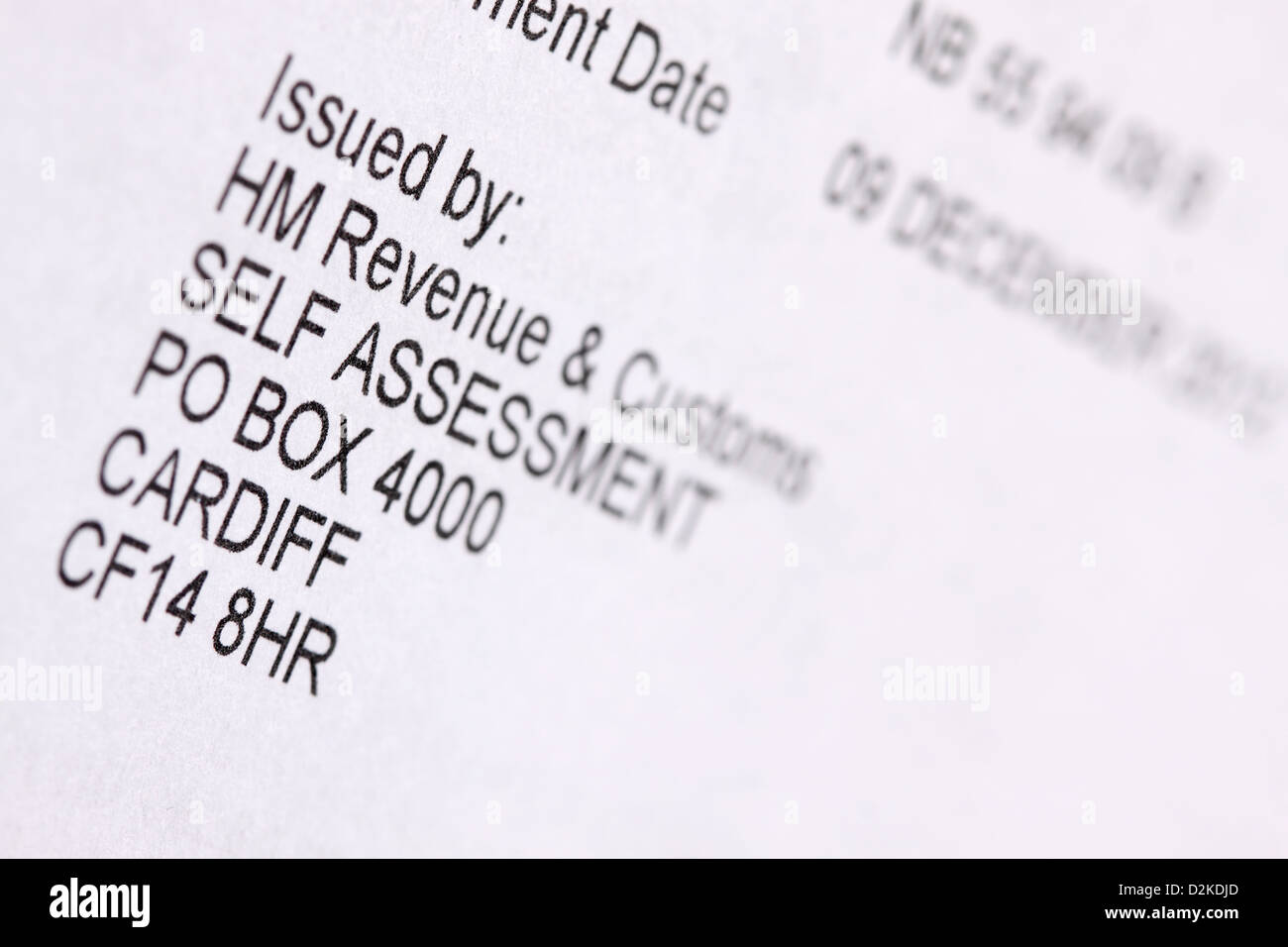 HMRC HM Revenue and Customs, sous forme d'auto-évaluation Banque D'Images