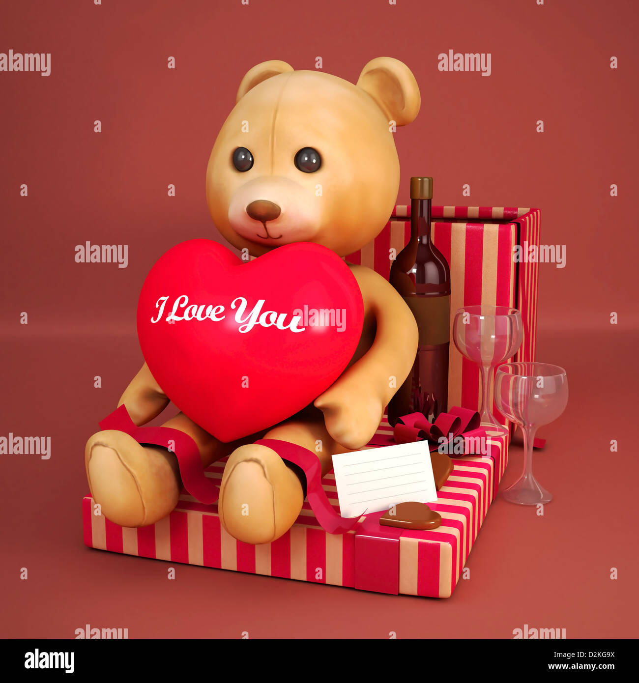 Valentines Day 3D Ours en peluche et cadeaux - isolé Banque D'Images