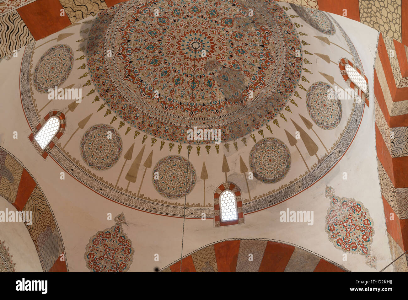 Détail de la peinture sur le dôme, Eski Cami, ancienne mosquée d'Edirne, Turquie Banque D'Images