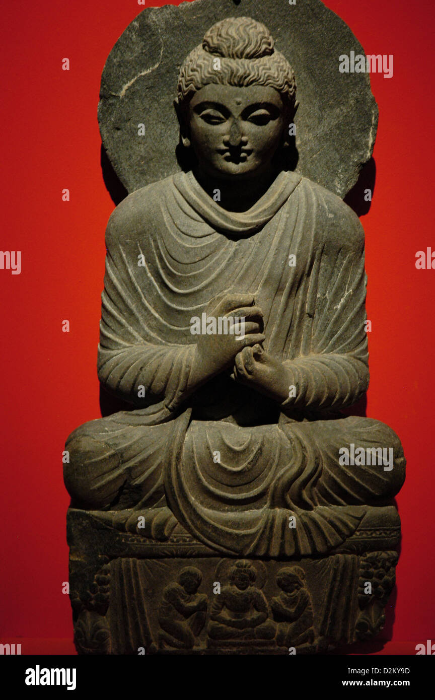 Statue de Bouddha avec dharmachakra mudra geste. Gandhara. 2ème-3ème siècles. Musée de Pergame. Berlin. L'Allemagne. Banque D'Images