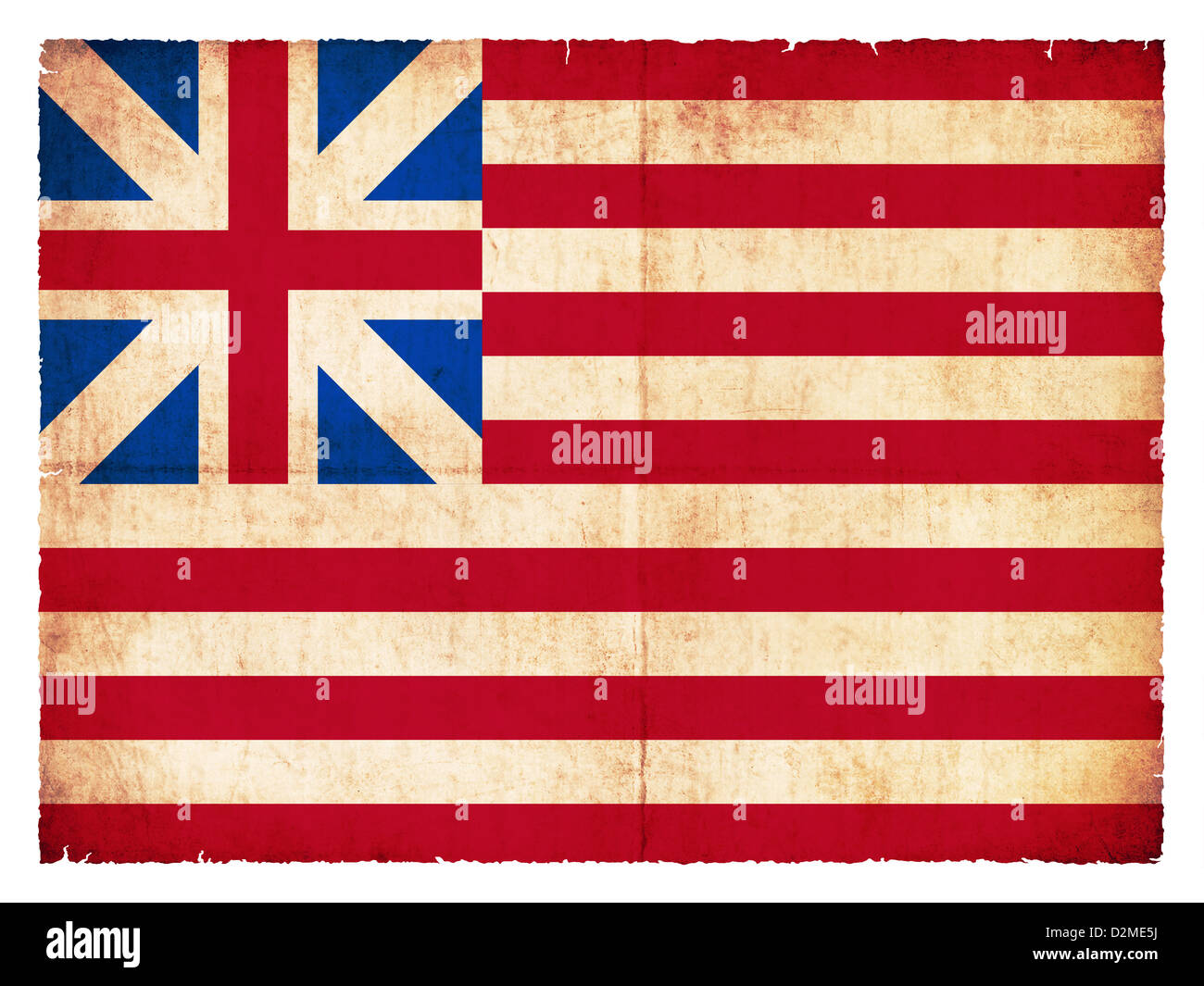 Drapeau national historique des USA (Grand Union Flag 1765) créé dans le style grunge Banque D'Images