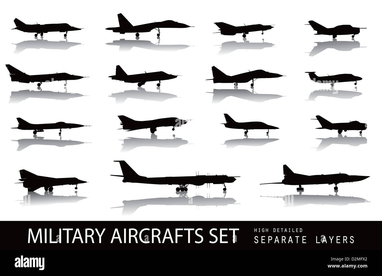 Avions militaires vector silhouettes Banque D'Images