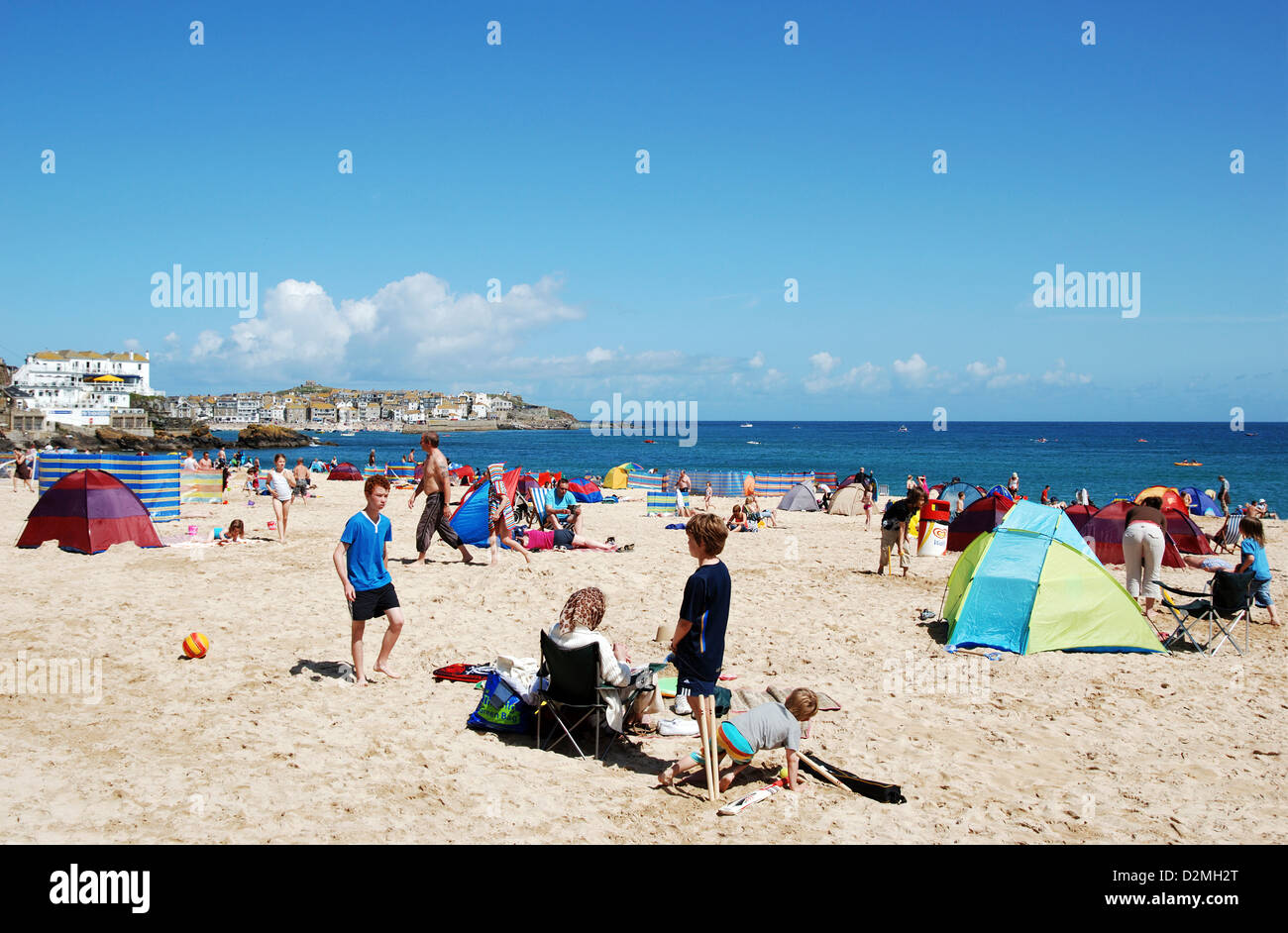 Un jour d'été à la plage de Porthminster, St Ives, Cornwall, UK Banque D'Images