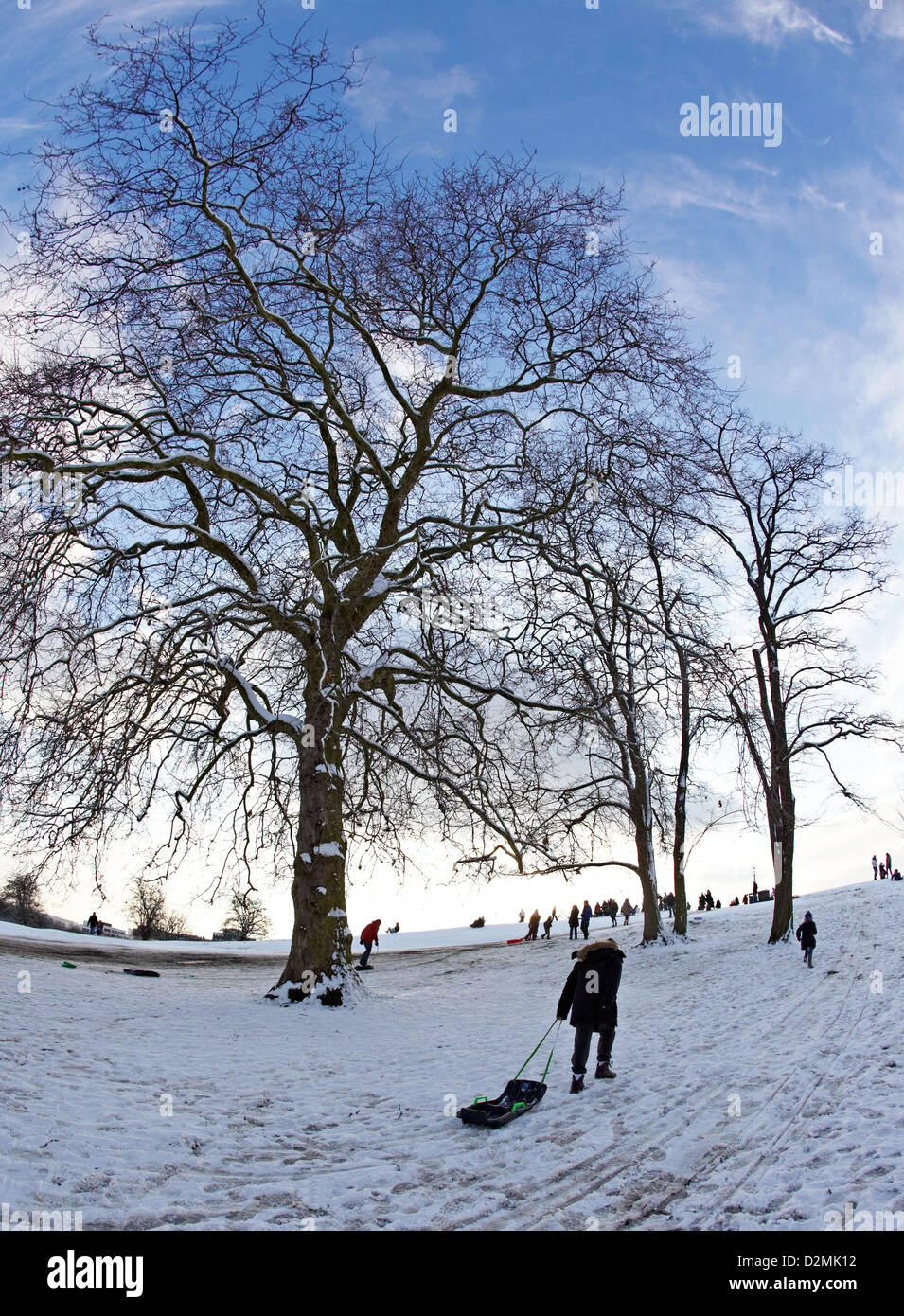 Tobogganig sur Primrose Hill London UK Banque D'Images