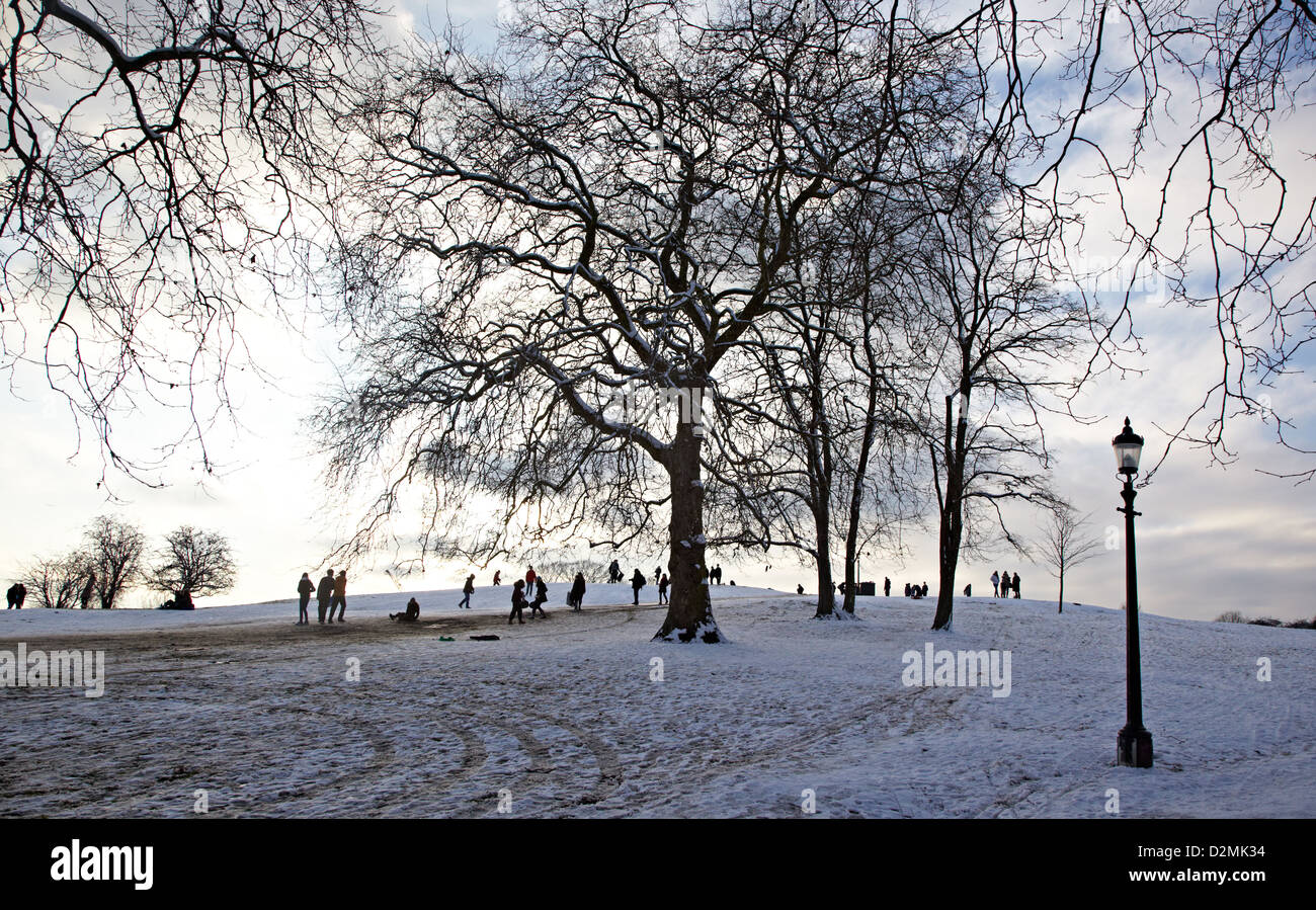 Tobogganig sur Primrose Hill London UK Banque D'Images