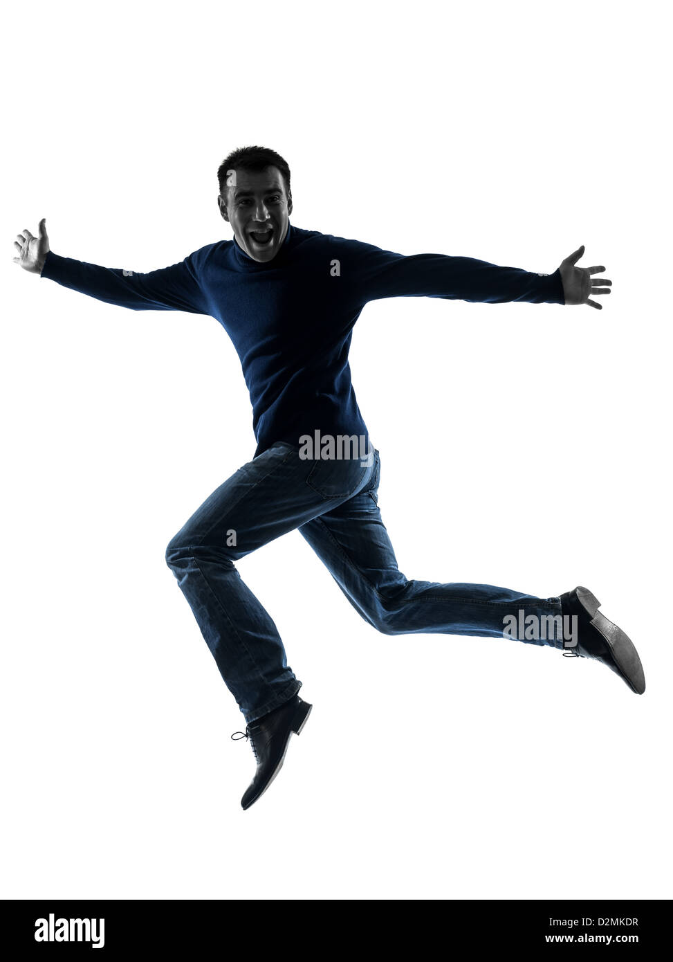 Un homme saluer toute la longueur en silhouette studio isolé sur fond blanc Banque D'Images