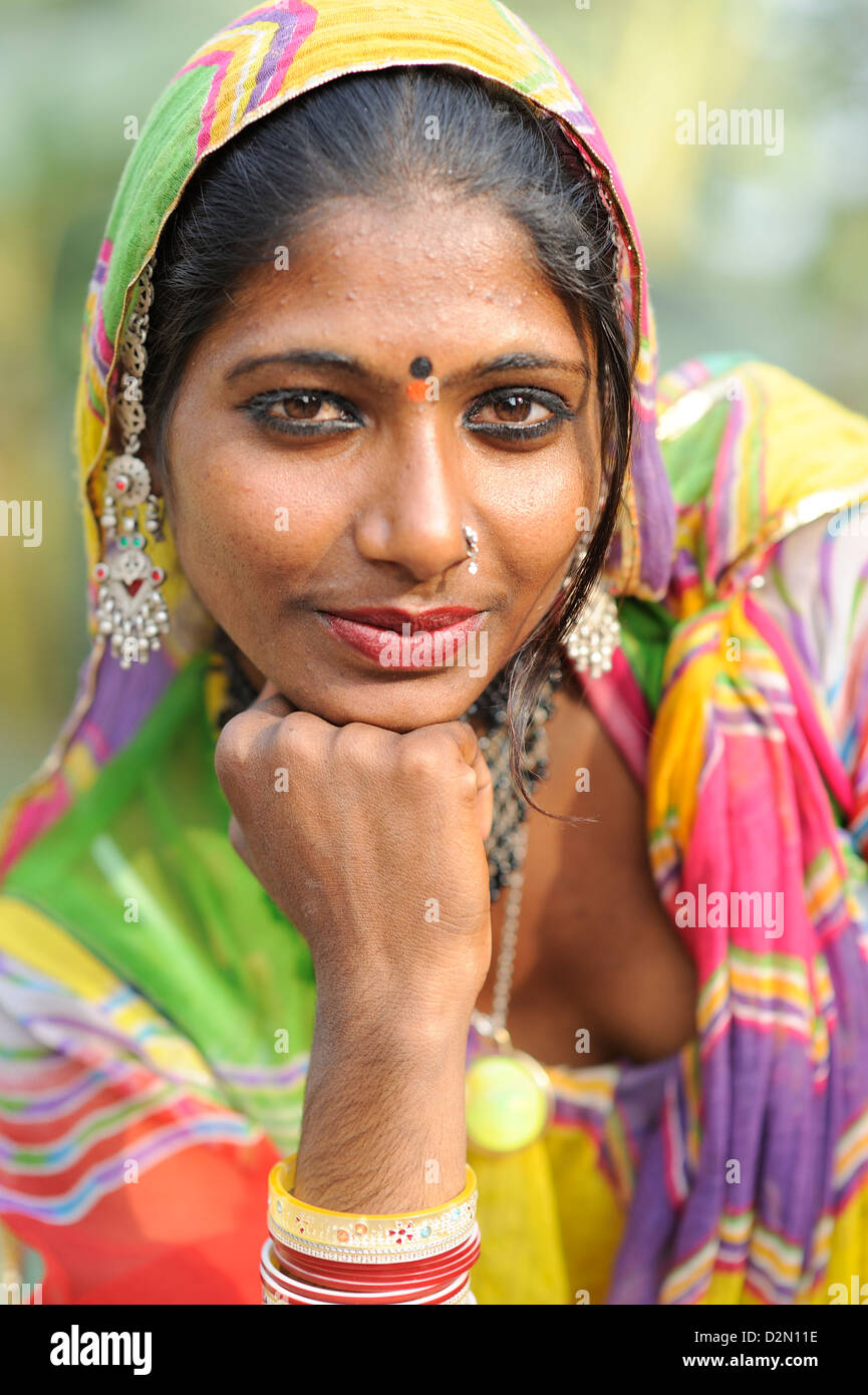 Portrait de femme indienne vêtements traditionnels Banque D'Images
