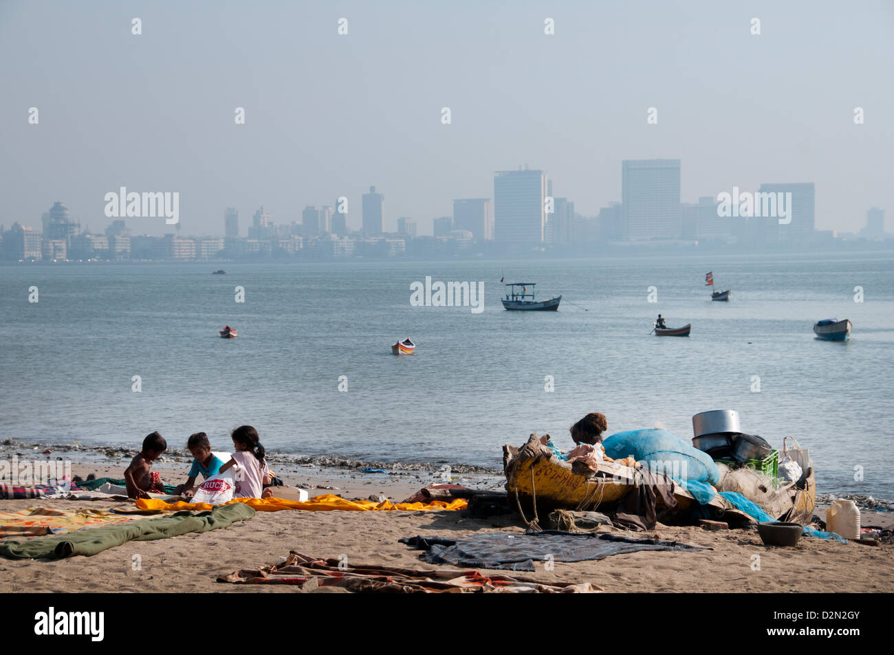 La plage de Chowpatty bateau Camdevi Mumbai ( Bombay ) l'Inde Banque D'Images