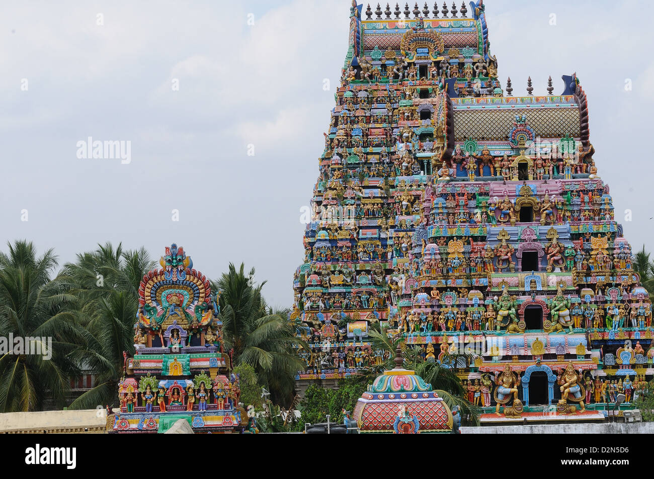 Manargudi Manargudi, temple gopuram, Tamil Nadu, Inde, Asie Banque D'Images