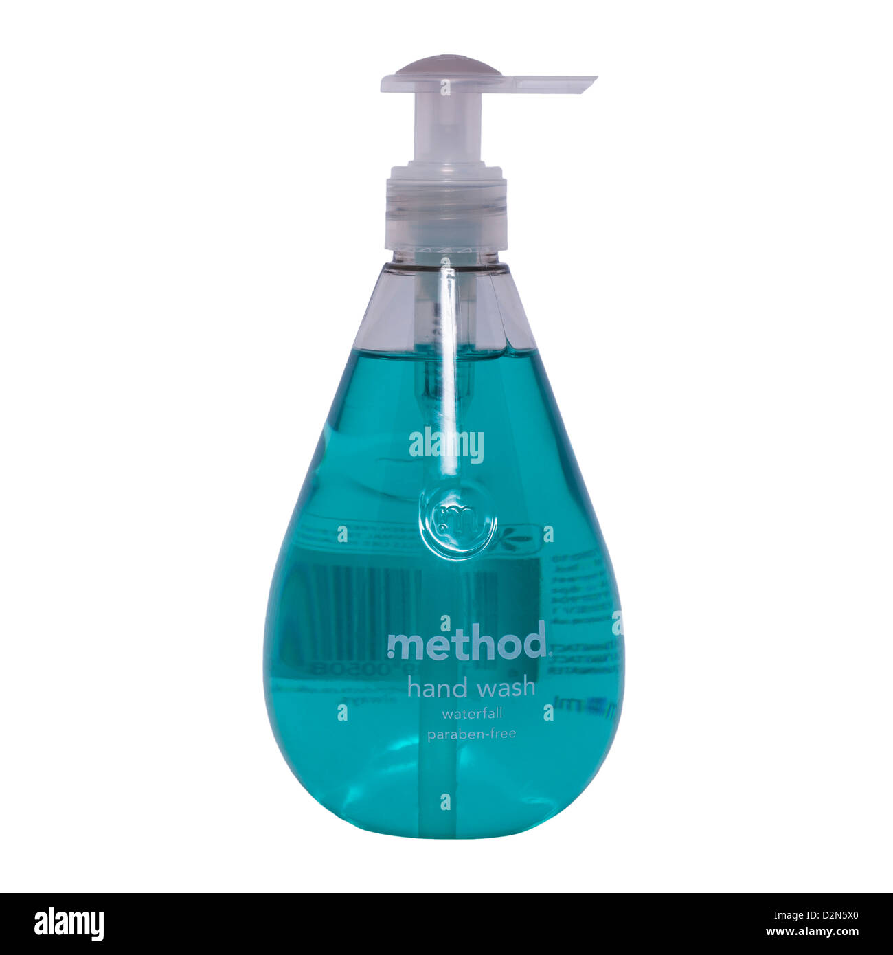 Une bouteille de méthode d'un lavage à la main sur un fond blanc Banque D'Images