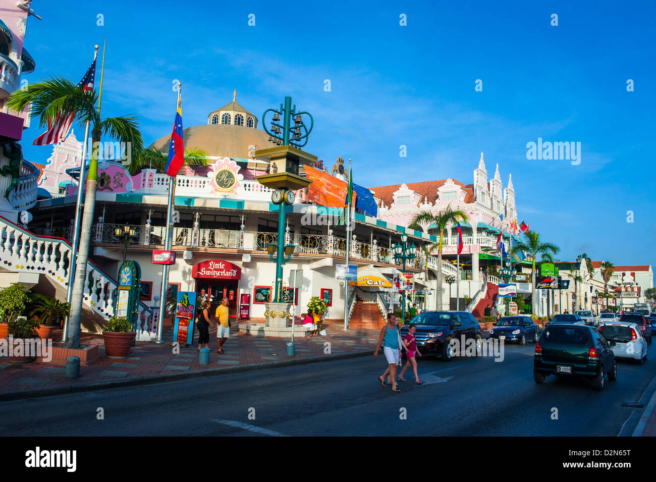 Centre-ville d'Oranjestad, la capitale d'Aruba, îles ABC, Netherlands Antilles, Caraïbes, Amérique Centrale Banque D'Images