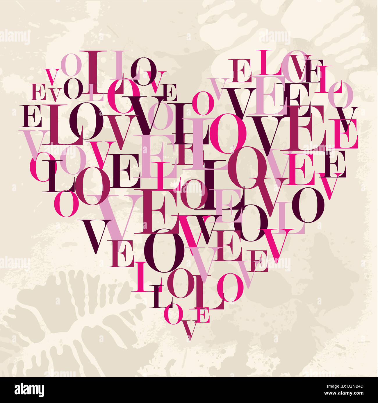 Texte d'amour Saint Valentin coeur plus grunge background. Couches d'illustration vectorielle pour une manipulation facile et coloris. Banque D'Images