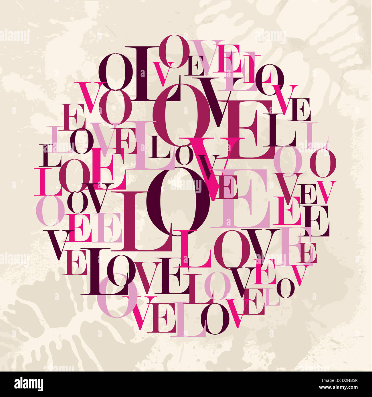Amour Saint Valentin au cercle mot grunge background. Couches d'illustration vectorielle pour une manipulation facile et coloris. Banque D'Images