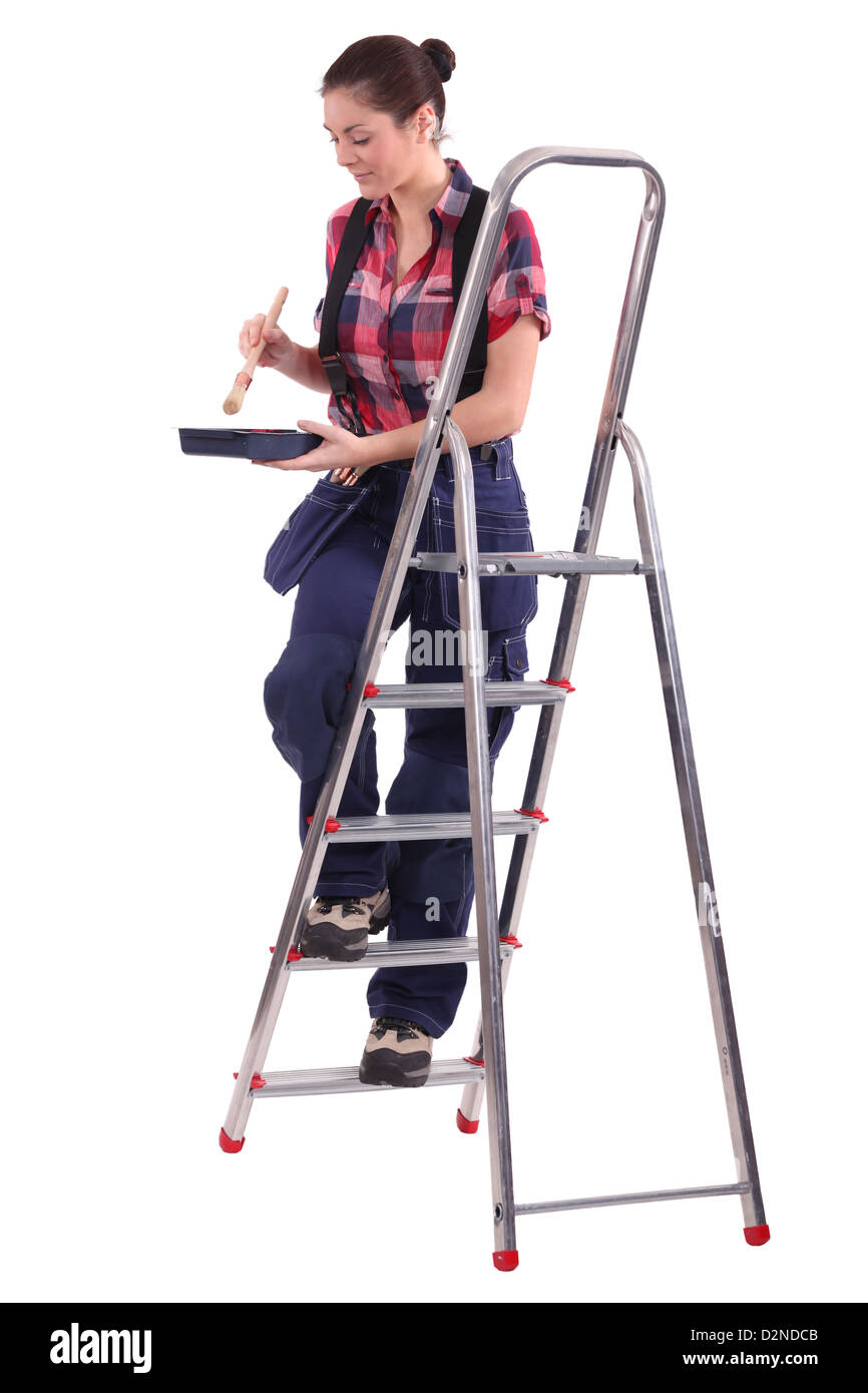 Femme avec de la peinture et de l'étape Banque D'Images