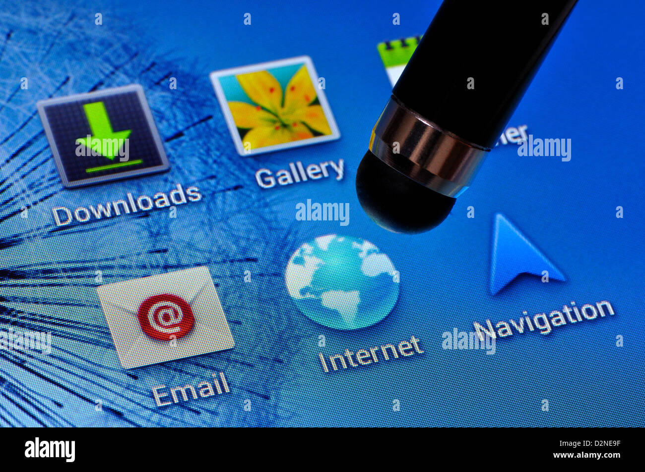 Des icônes du bureau sur une interface tablette Banque D'Images