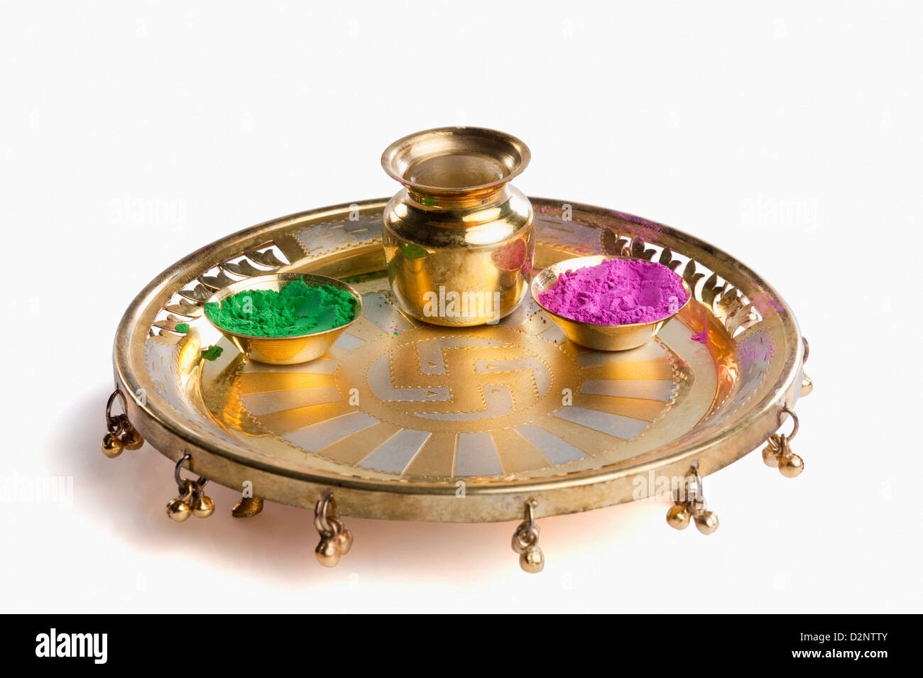 Close-up d'un thali avec couleurs de Holi Banque D'Images