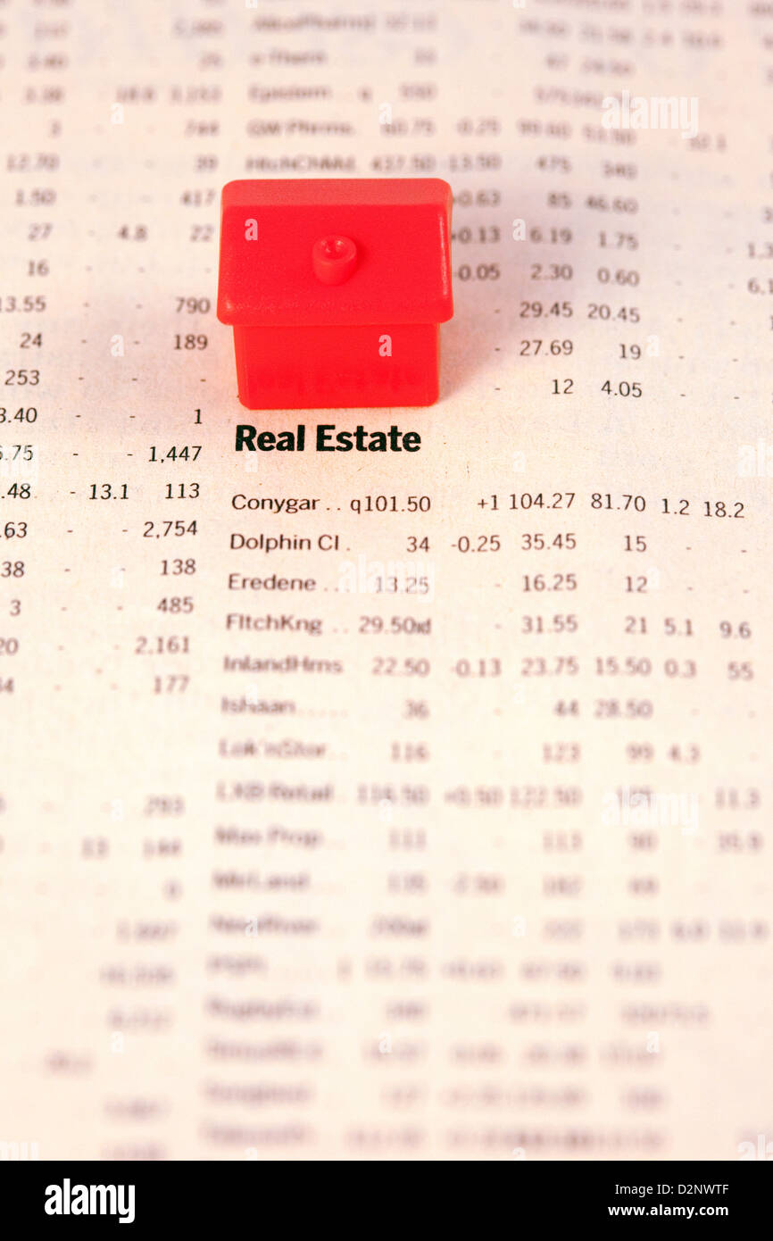 Les stocks de l'immobilier et les prix des actions dans le journal Financial Times, UK Banque D'Images