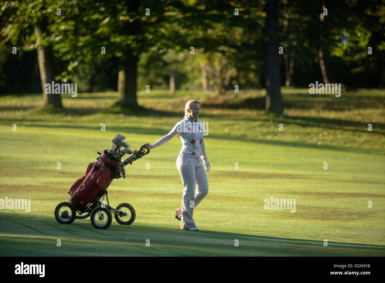 41 ans, jeune femme on golf course Banque D'Images