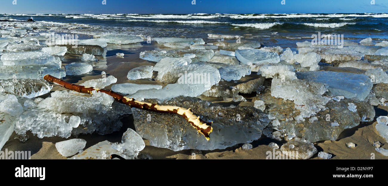 Vue panoramique horizontal tourné de mer gelée et de glace sur la plage Banque D'Images