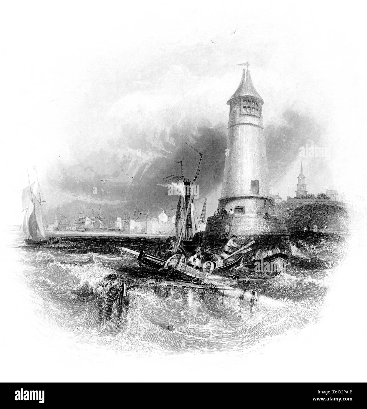 Une gravure intitulée ''entrée du port de Berwick ' numérisées à haute résolution à partir d'un livre publié en 1842 Banque D'Images