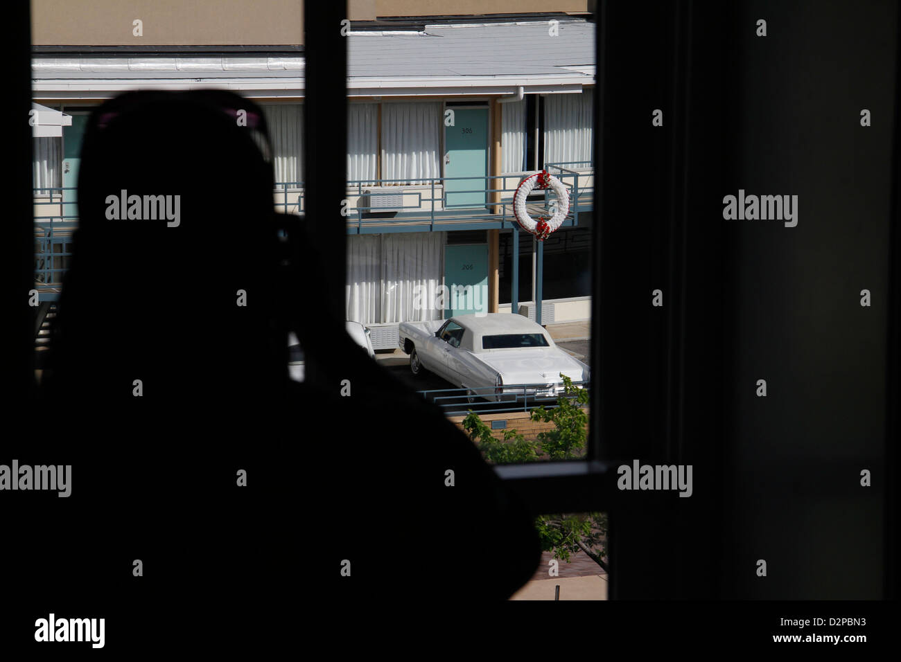 Vue depuis Les jeunes et Morrow Construction de Lorraine Motel memorial National Civil Rights Museum de la chambre 306 Banque D'Images