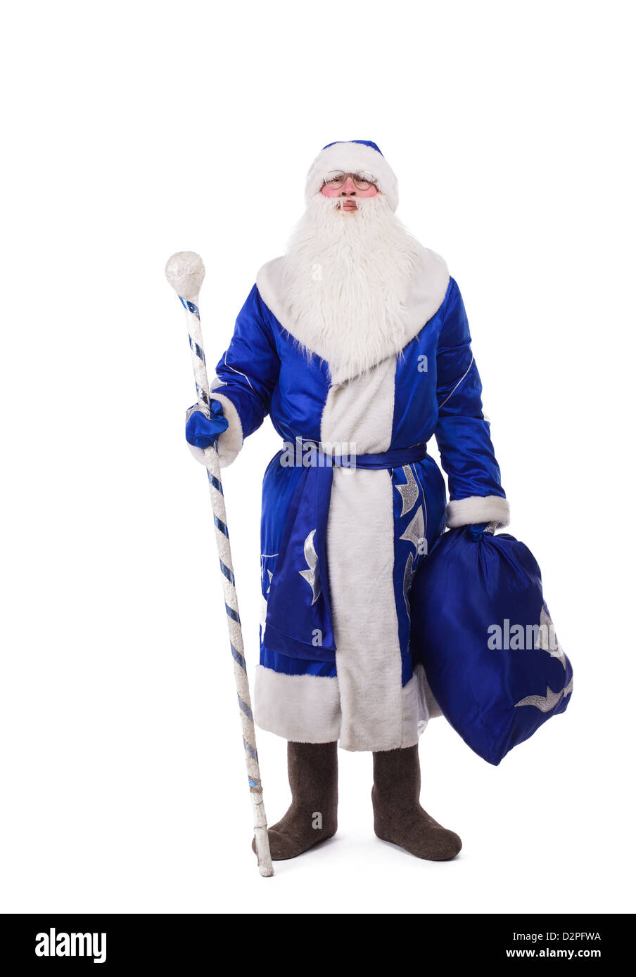 Le père noël russe en costume bleu avec des cadeaux Photo Stock - Alamy