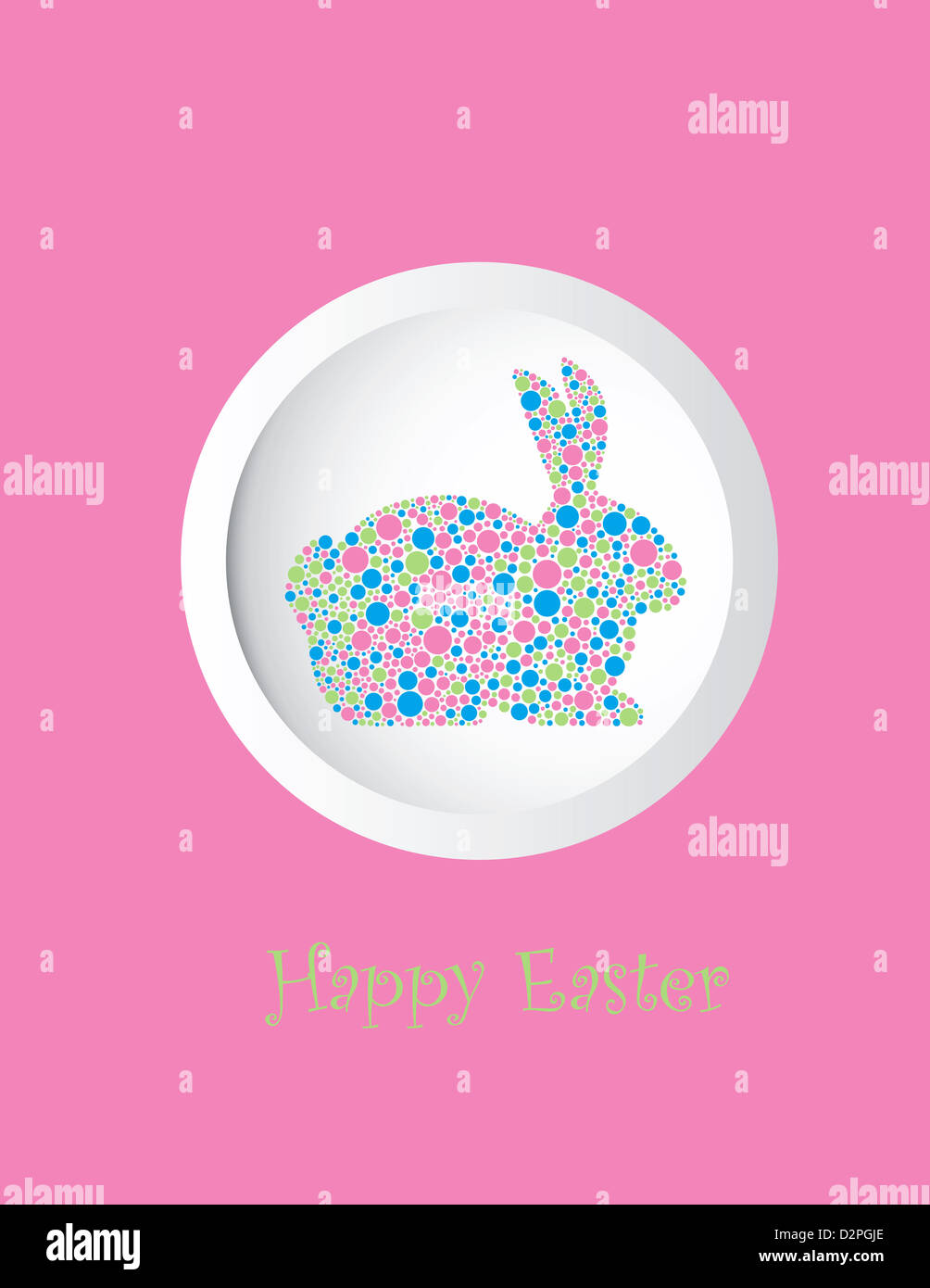 Silhouette de lapin Lapin de Pâques aux couleurs pastel Polka Dots Carte de souhaits illustration isolé sur fond blanc Banque D'Images