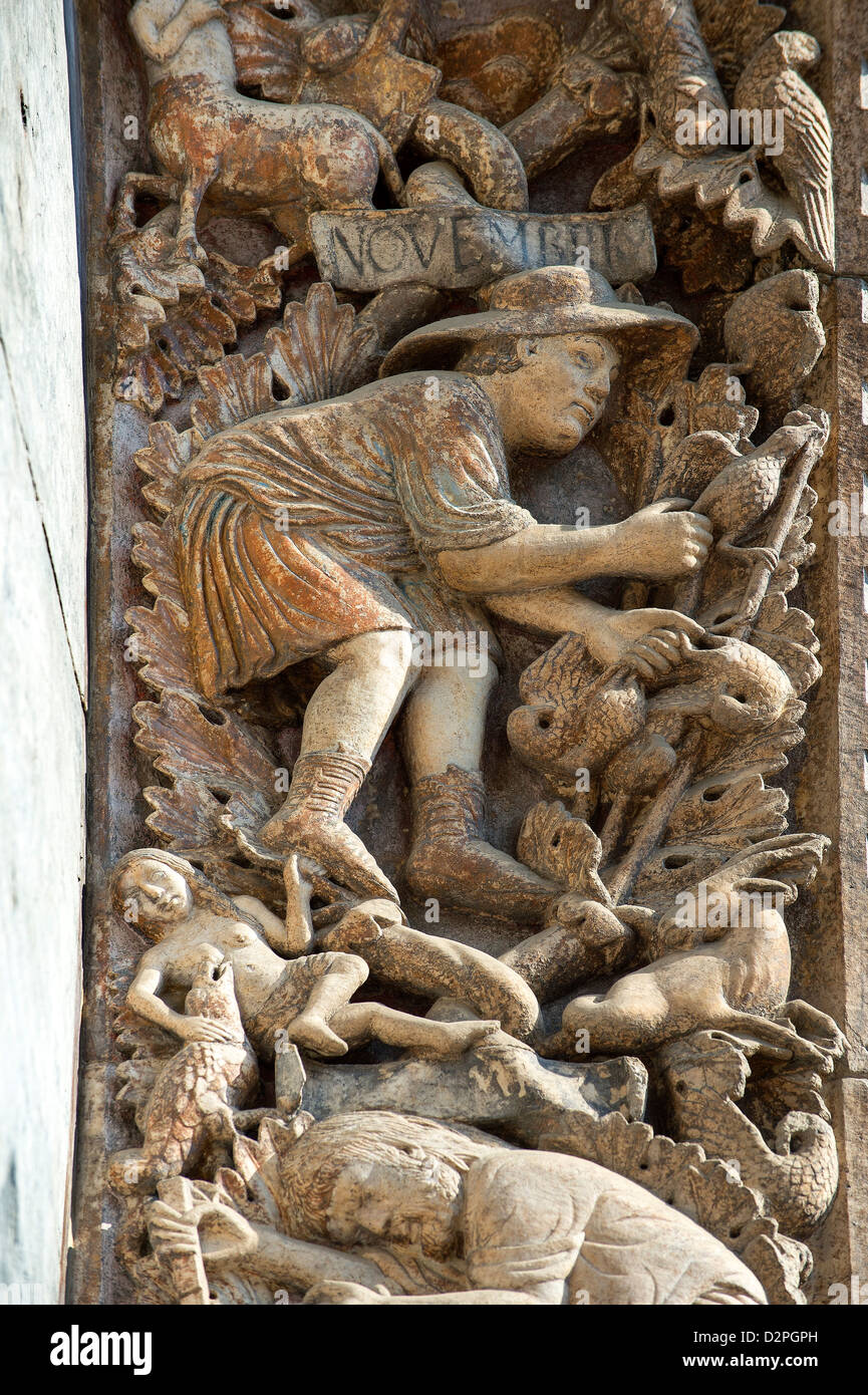Sculptures médiévales de la façade de la Basilique St Marc, Venise, Italie Banque D'Images