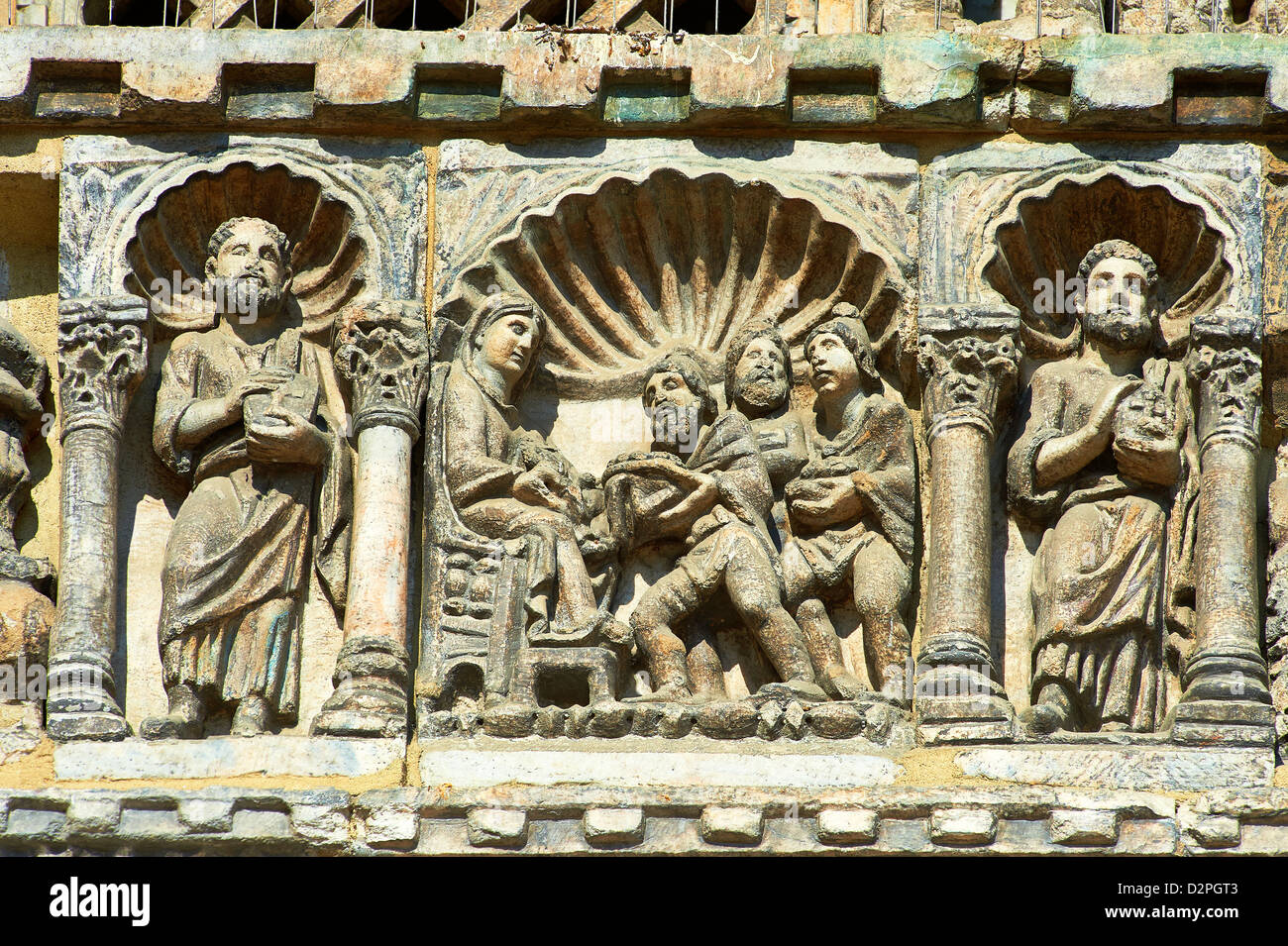 Sculptures médiévales de la façade de la Basilique St Marc, Venise, Italie Banque D'Images