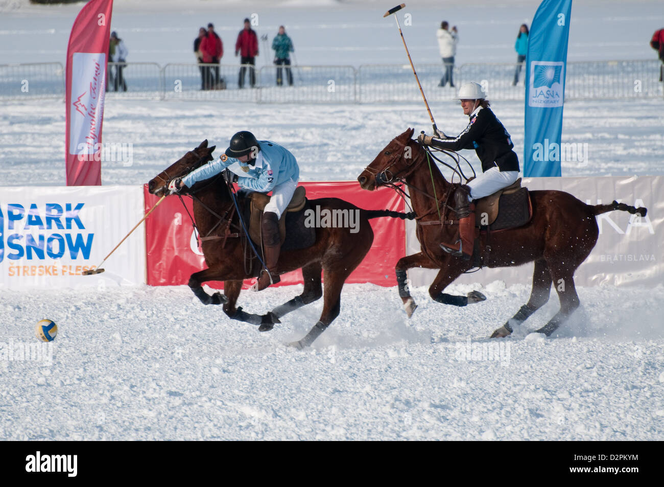 J&T Bank Trophy 2010 - Polo sur la neige - match de demi-finale entre l'équipe de Snow Park et Bollinger on fév 6, 2010 in Strbske Pleso, SVK Banque D'Images