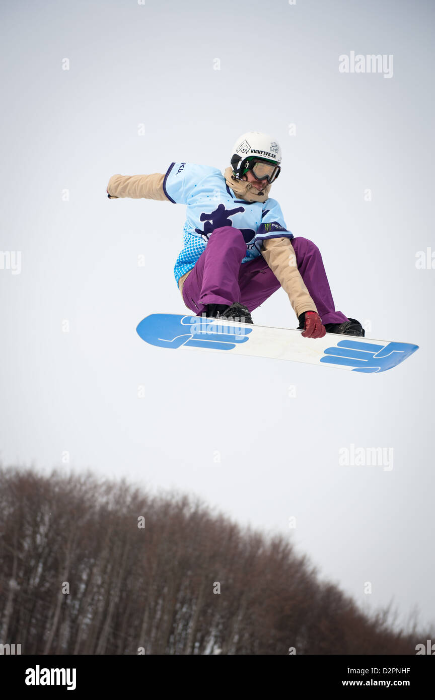 VALCA, Slovaquie - 13 février : saut de Dusan Bizik Nokia au Freestyle Tour 2011, le 13 février 2011 à Valca, Slovaquie Banque D'Images