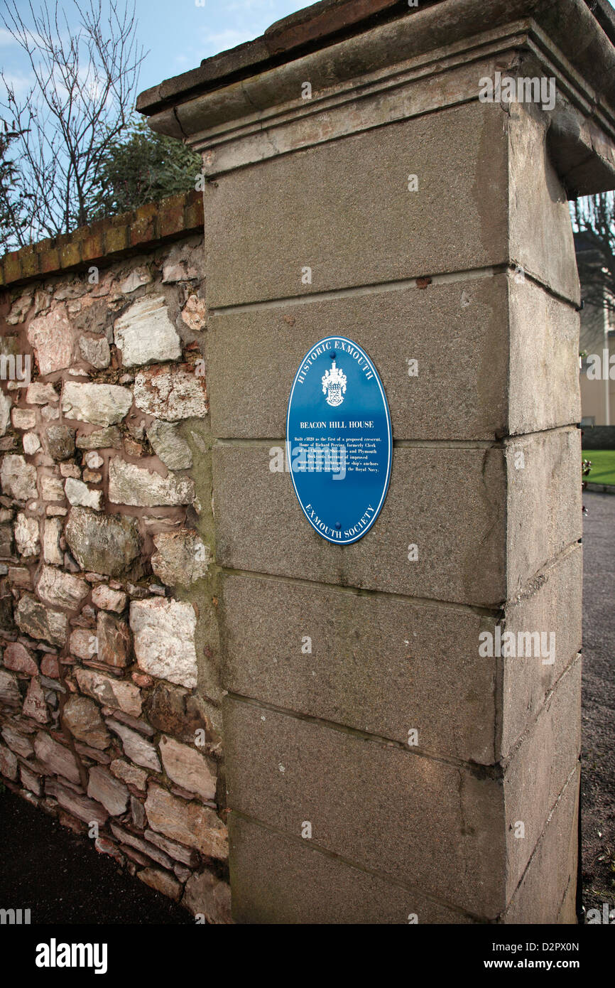 Blue Plaque, Exmouth, Devon, UK - Richard Sherring, Beacon Hill House - inventeur de l'amélioration de la fabrication d'ancres de navires Banque D'Images