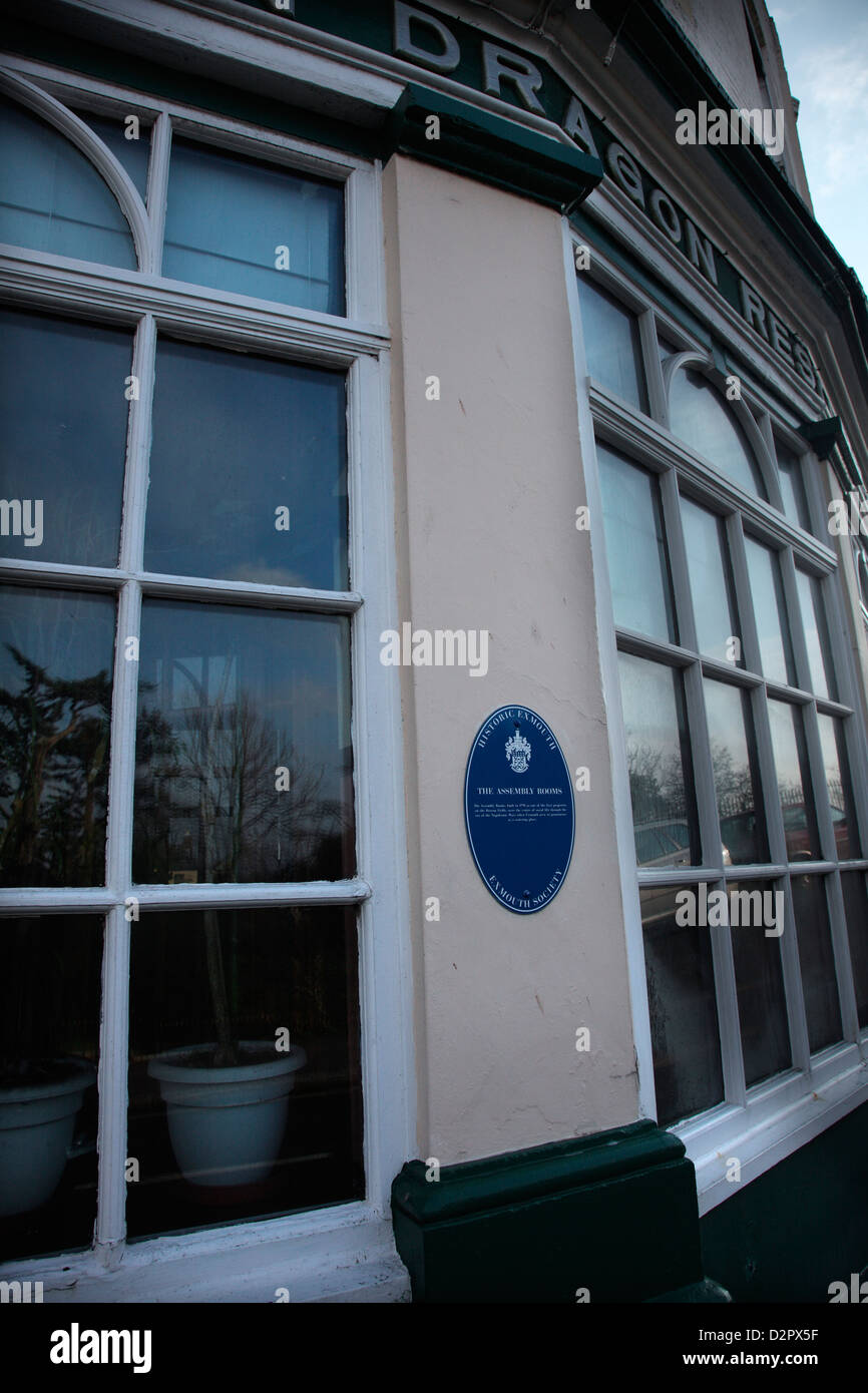 Blue Plaque, Exmouth, Devon, UK - Les Assembly Rooms Banque D'Images