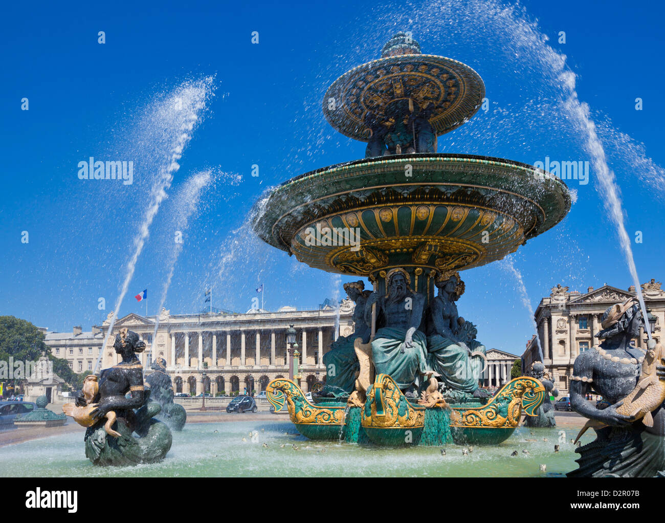 Fontaines de la Place de la Concorde, Paris, France, Europe Banque D'Images