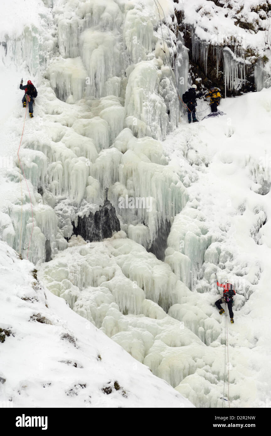 L'escalade de glace sur la queue de jument grise Cascade, Moffat Hills, Dale Moffat, Dumfries et Galloway, Écosse, Royaume-Uni, Europe Banque D'Images